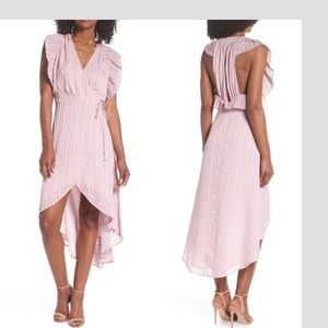 Chelsea28 Lilac Shadow Stripe Ruffle High-low Surplice Midi Dress small